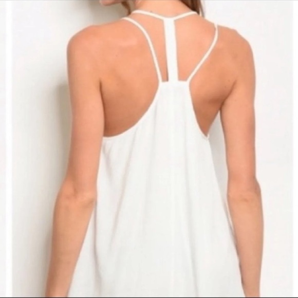 White and tan crocheted neck and strappy back dress Small S - Picture 3 of 7